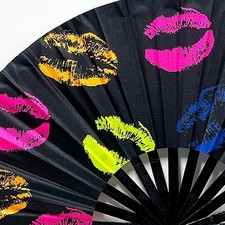 UV Glow Rave Bamboo Folding Fan   Large Lips Design  Carnival, Dance Party, Nig