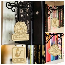 Set of 4 Bookshelf Dividers  Labels - Custom Hanging Book Nook Decor with Ch...