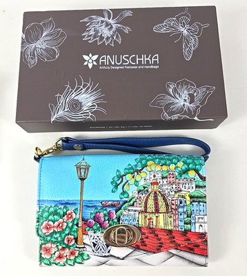 NIB - Anuschka Hand Painted Leather RFID Wristlet Clutch ITALIAN SUMMER Handbag
