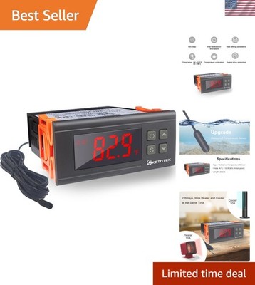 Digital Temperature Controller 110V, 10A with 2m Waterproof Sensor & Dual Relays