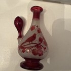 Vintage Bohemian Frosted Glass Ruby Flashed Bird Decanter w/ Stop — photo 6