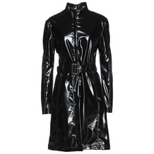 Nuevo impermeable ligero brillante de cuero PVC negro MM para mujer