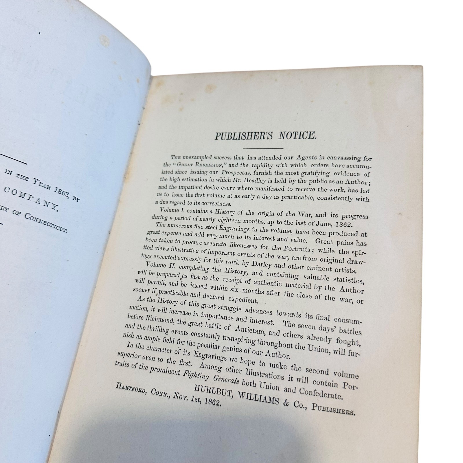 1863 Antique Civil War Book “The Great Rebellion” J.T. Headley Vol 1 Illus Print