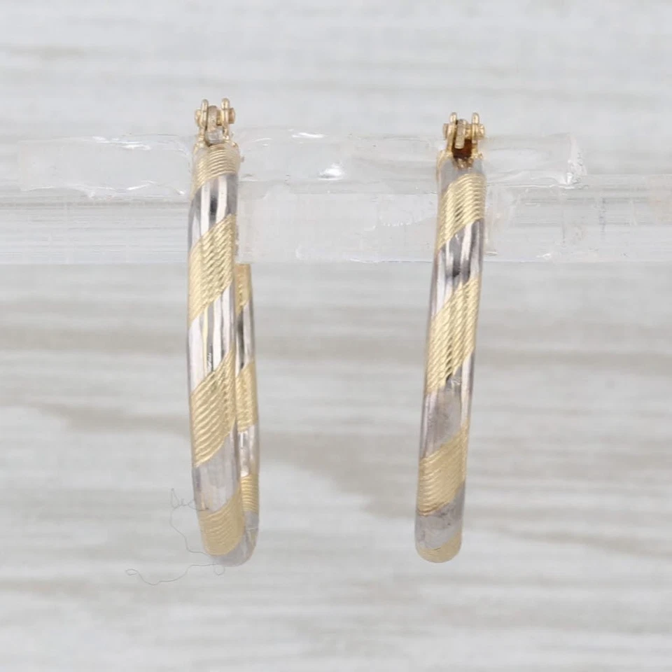 Multitoned Hoop Earrings 14k Yellow White Gold Snap Top Hoops - Image 2 of 4