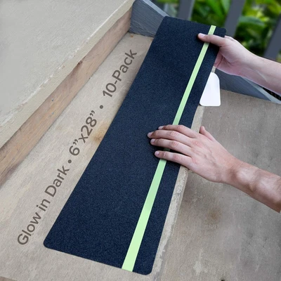 LifeGrip Anti Slip Traction Treads with Glow in Dark Stripe (10-Pack), 6" X 28",