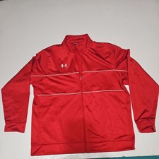 Under Armour Fitted Full Zip Jacket Mens Size 2XL Red Pockets Performance
