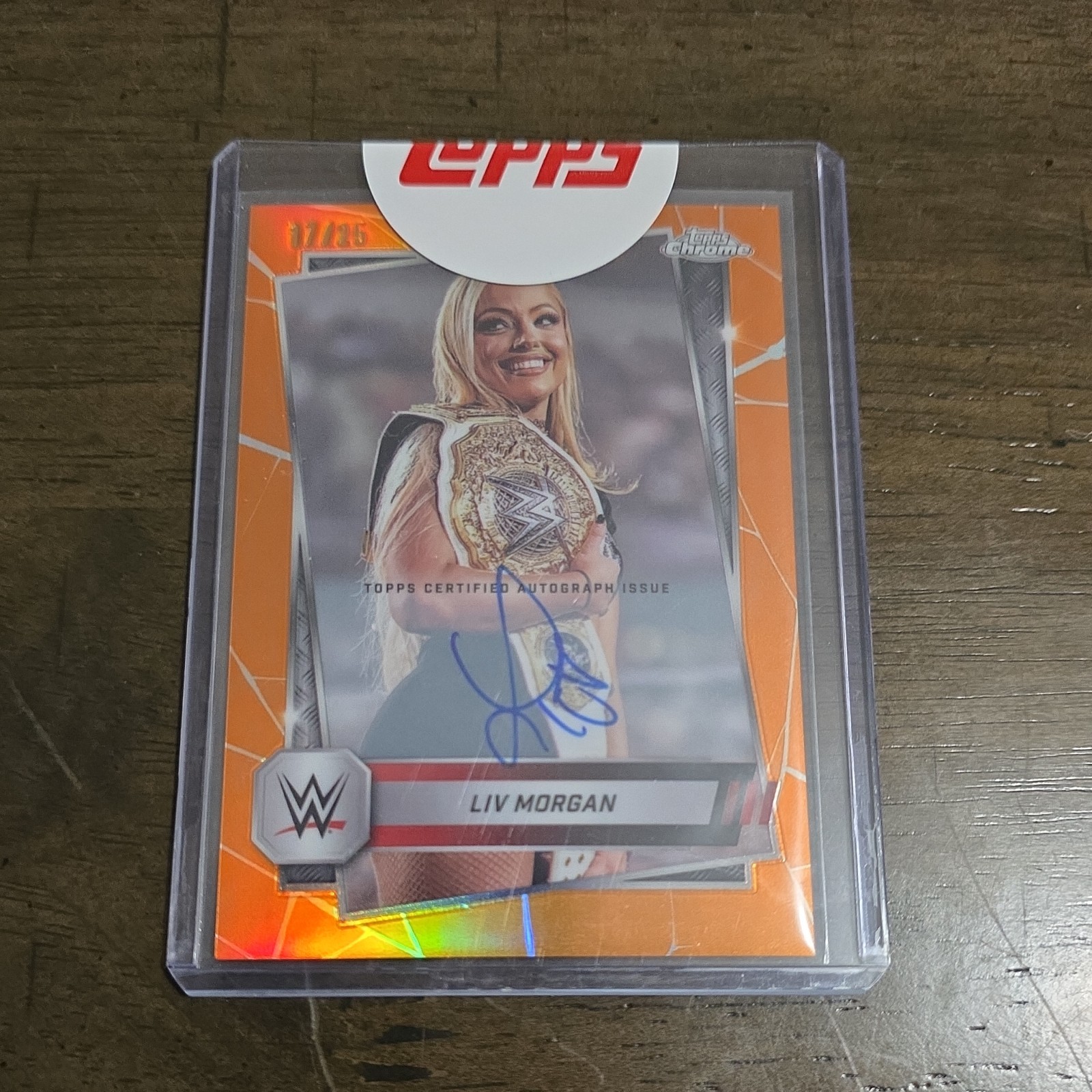 2025 Topps Chrome WWE Liv Morgan Orange Refractor Auto 17/25