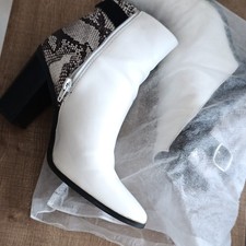 JustFab bottines femme 38,5 cuir blanc/noir motif serpent talon bloc zip