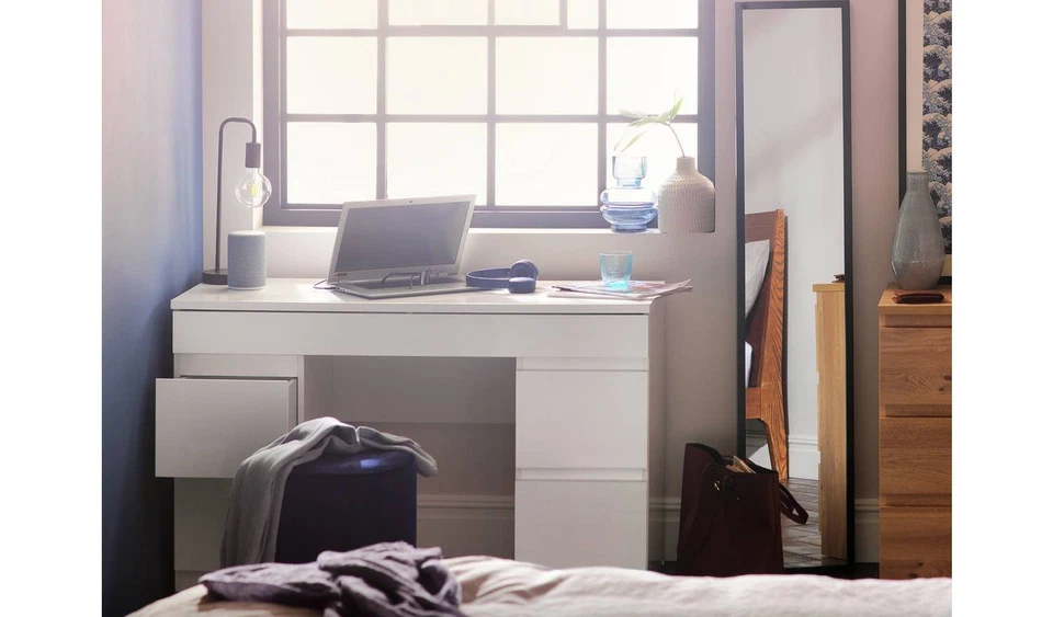 Jenson Double Pedestal Dressing Table-Matte White - Image 2 of 4