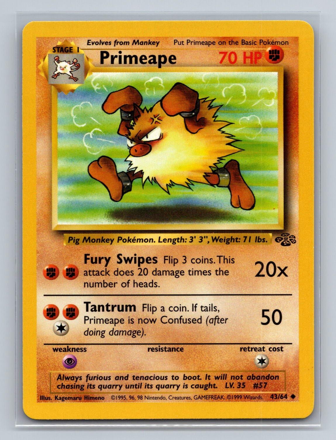 Pokemon Primeape 43/64 Uncommon Jungle Unlimited LP