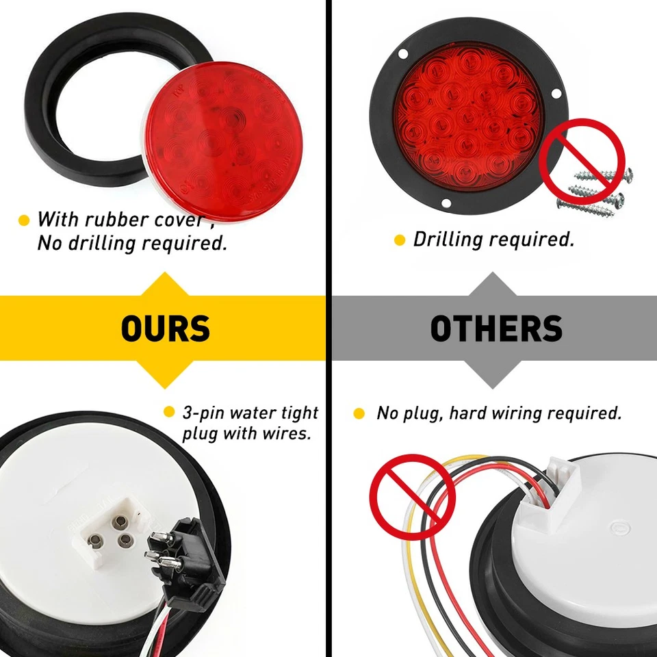 Luces traseras LED redondas de freno de parada para remolque de camión 2X 4" camioneta caravana 12V 24V Foto 3 de 4