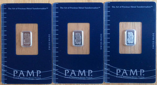 Lot of 3 PAMP SUISSE Lady Fortuna 1 Gram .9995 Fine Platinum Bar In Assay