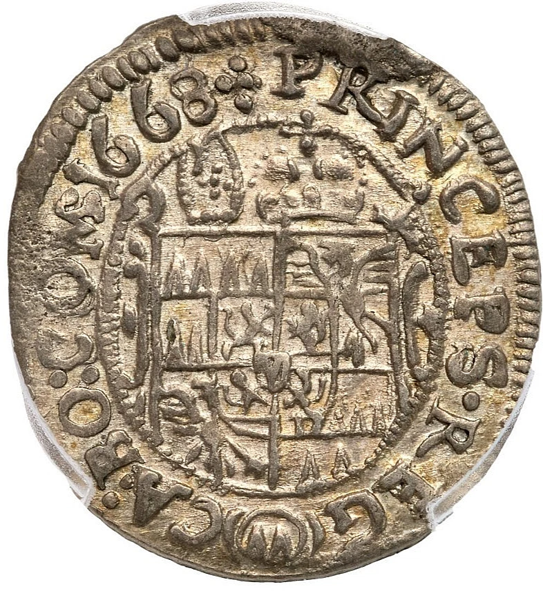 1668 Austrian States OLMUTZ 3 Kreuzer Silver Coin Karl II  PCGS MS-64 - Image 3 of 4