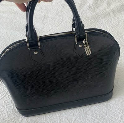 Louis Vuitton Black Epi Alma Satchel Top Handle Zip w/ Padlock Lock & Key