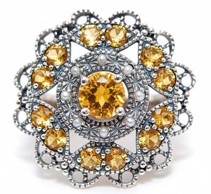 3CT  Citrine 925 Sterling Silver Filigree Ring Sz 7 PC9-4