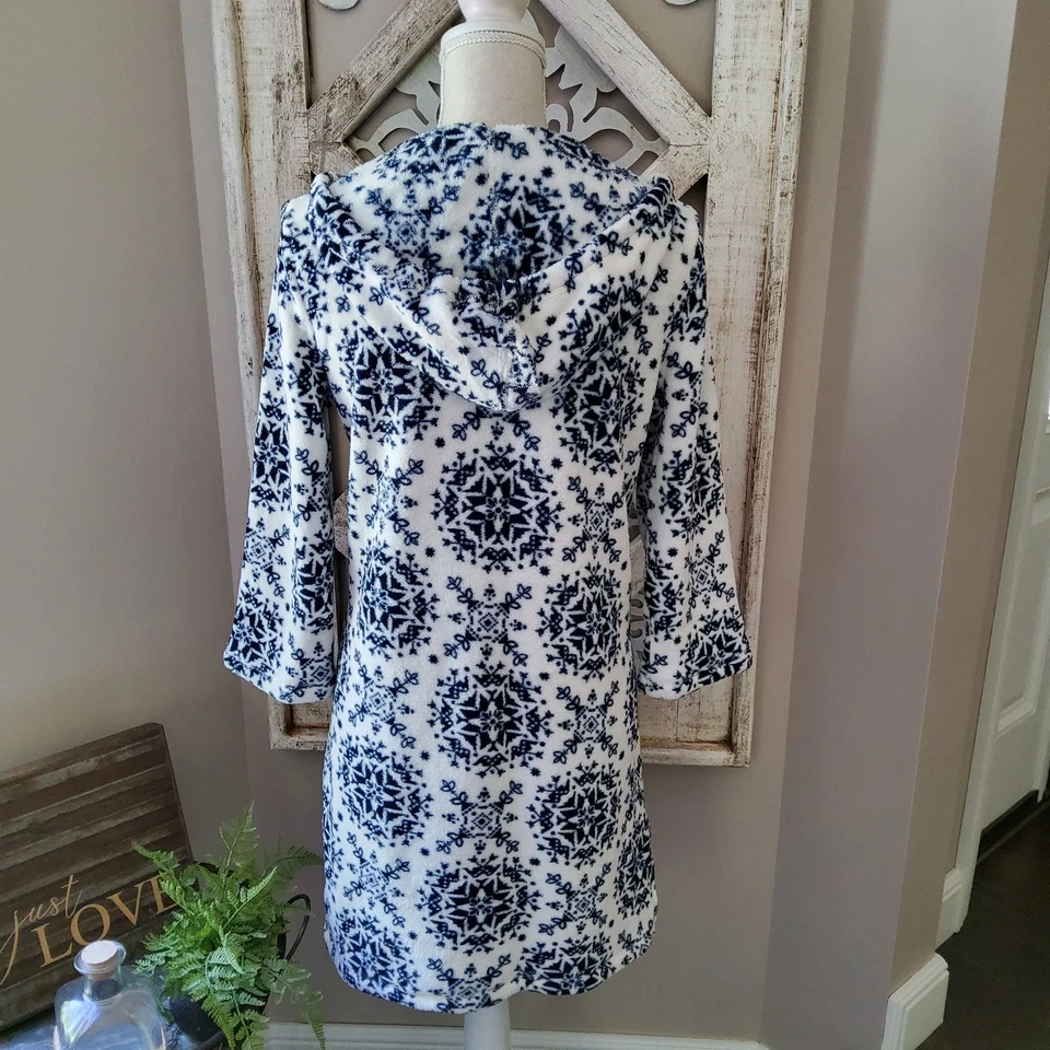 Nautica 女式睡衣 3/4 袖羊毛连帽睡衣睡眠衬衫蓝色 — 第 3/4 张图片