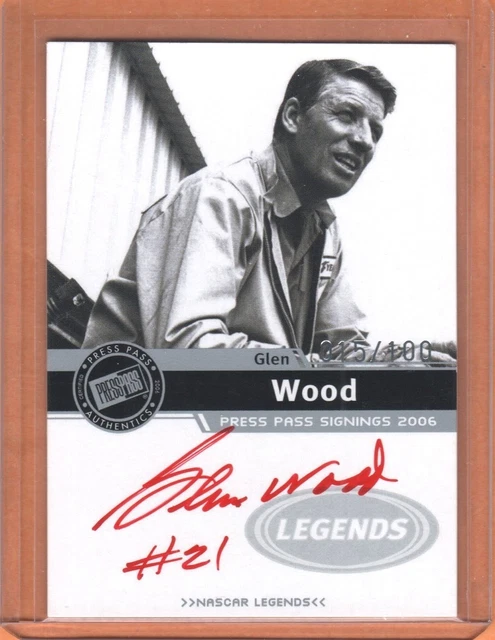 Glen Wood 2006 Presseausweis Signings Nascar Legends Autogrammkarte/100 ~HOF'er