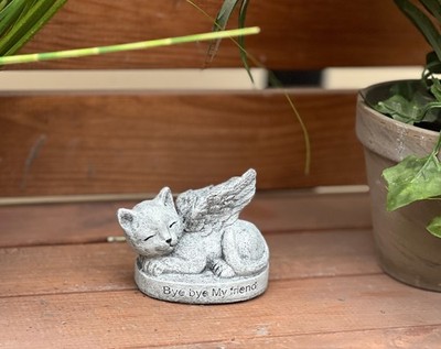Frostfeste Steinfigur Grabstein Katze Bye Bye Mind Friend  Gartenfigur Steinguss