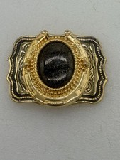 Gold Tone Western Style Belt Buckle Horseshoe Cabochon