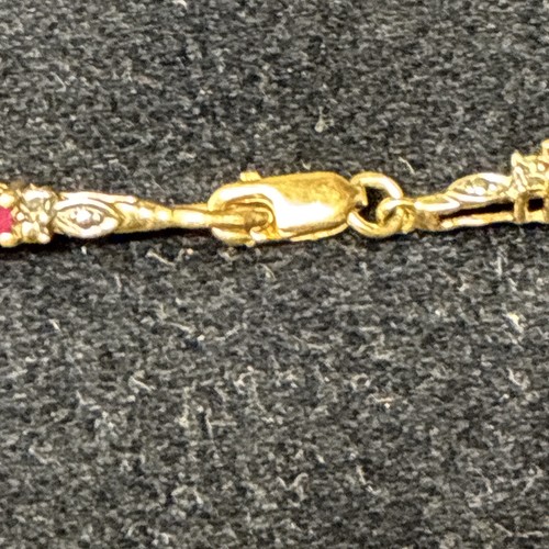 10K Yellow Gold Oval Red natural ruby Link Chain Bracelet Lobster Clasp ...