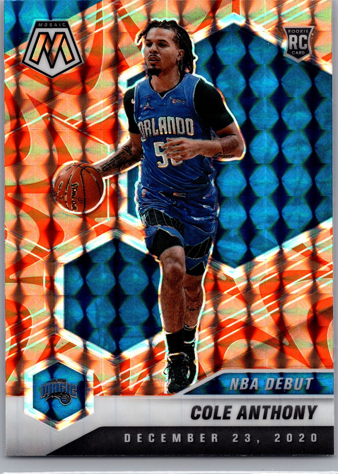 2020-21 Panini Mosaic #268 Cole Anthony Mosaic Reactive Orange Orlando Magic