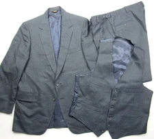 Vtg 1960'ss DAKS 3 Pc Wool Suit Jacket 39R Pants 35.5 x 29 Gray Pinstripe USA