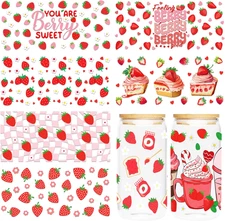 UV DTF Cup Wrap Transfer - 8 Sheet Strawberry UV DTF Cup Wraps for 16 OZ Glass T