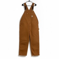 Carhartt Brown Duck Quilt Lined Bib Overalls Double Knee USA Made 46x34