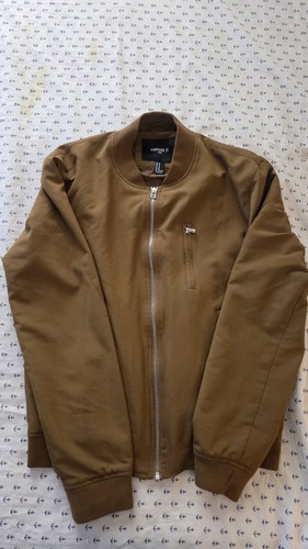Forever 21 Men's Brown Bomber Jacket Full Zip Size M Regular Fit Band Collar