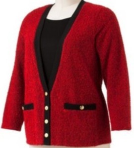 red button sweater