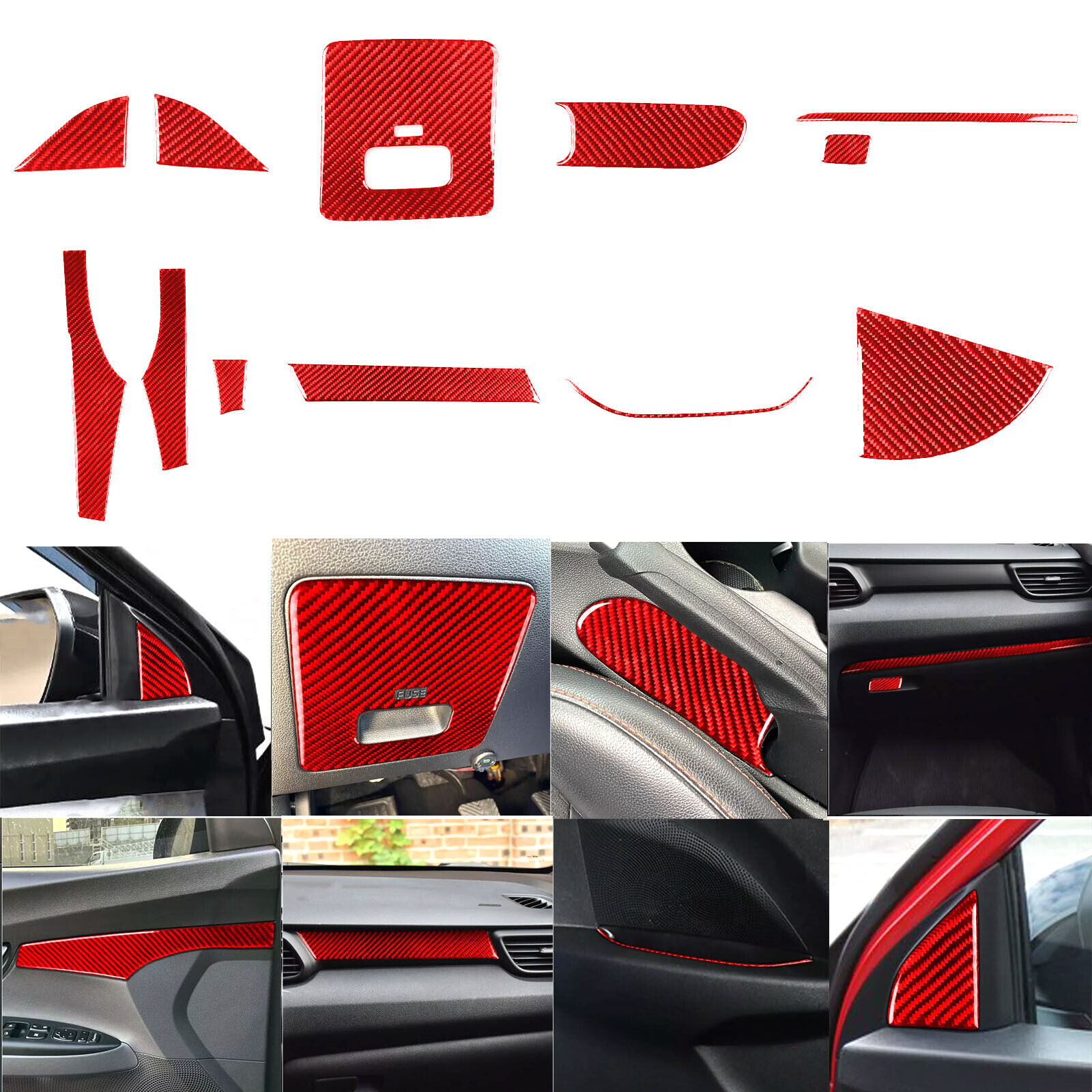 12Pcs Red Carbon Fiber Full Interior Trim Kits For Hyundai Veloster JS N 2019-22