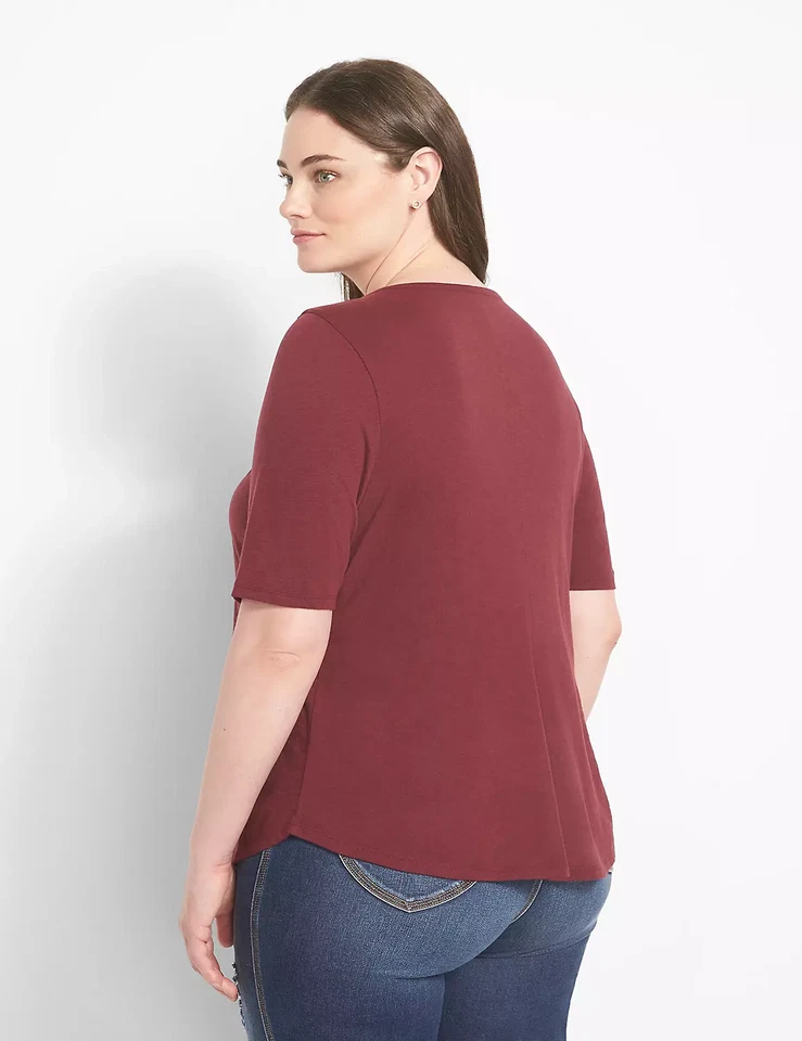 Lane Bryant Womens Plus Size 22/24 Swing Perfect Sleeve Lace Yoke Tee Maroon 395 - Image 2 of 4