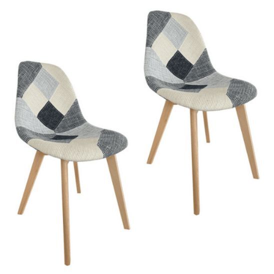 Chaise patchwork Doriana multicolore avec pieds en bois massif