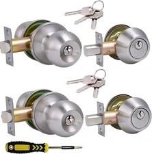 2 Sets All Keyed Same Entry Door Knob and Single Cylinder Deadbolt Combo Set