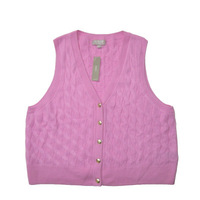 NWT J.Crew Cashmere Cropped Cable-Knit Sweater-Vest in Lotus Bloom Pink XXL 2XL