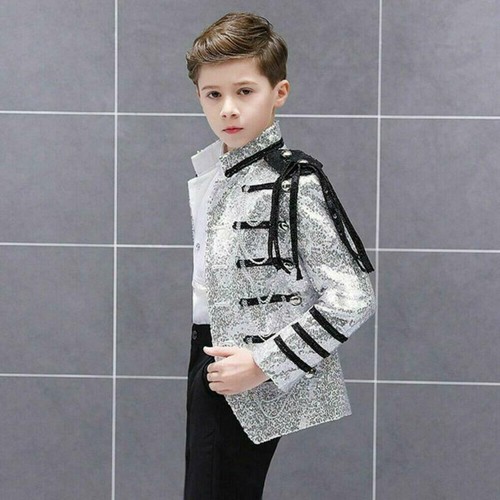 Boys Kids Children Sequin Single Breasted Jacket Dance Show Blazer Loose - Picture 11 of 11