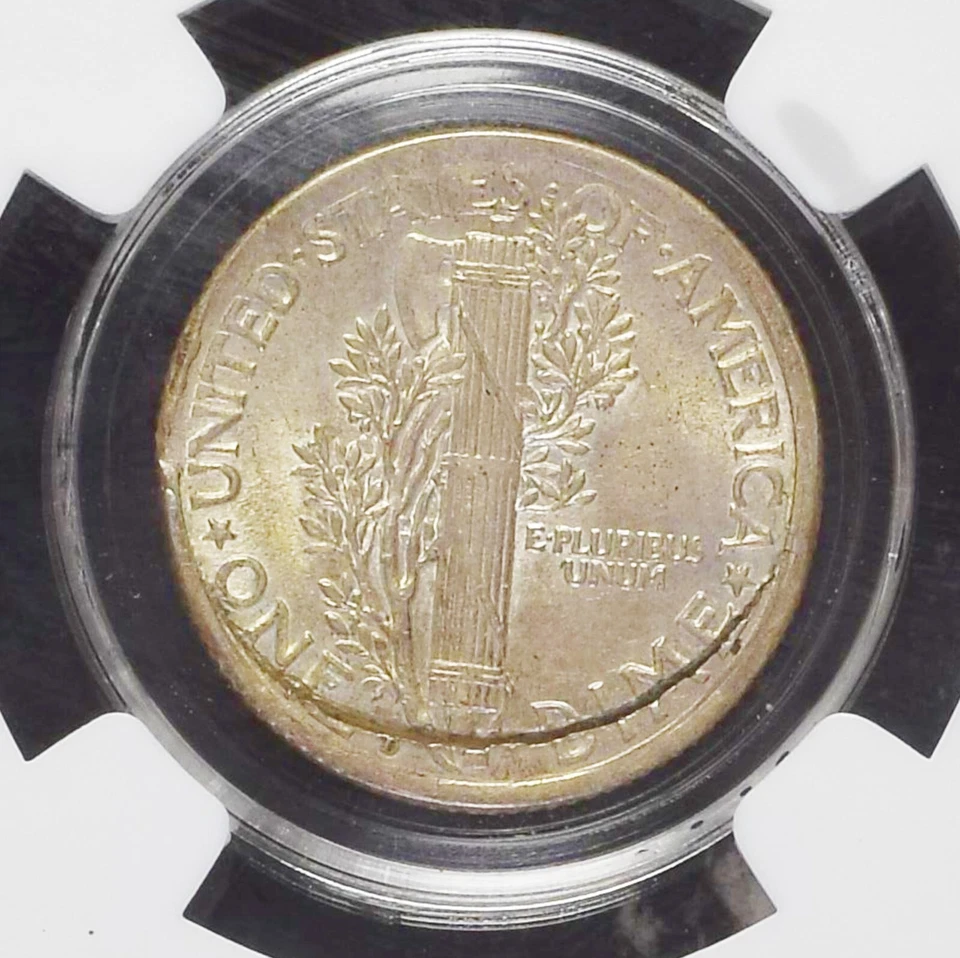 Moeda de dez centavos de mercúrio 1924-D NGC AU58 de prancha dividida retida ULTRA-RARA! Espetacular 10C - Imagem 2 de 4