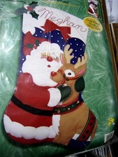 Christmas Bucilla 84254 STOCKING FELT Applique Kit,SANTA RUDOLPH,Size 28"