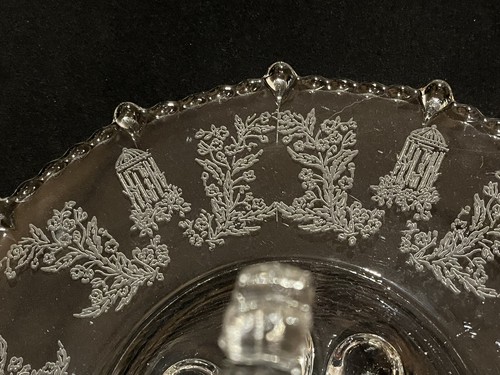 vintage Paden City Glass Gazebo Pattern Etch Center Handle Tray desert sandwich - Picture 7 of 8