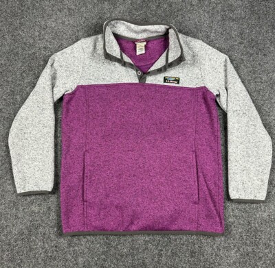 L.L.BEAN Grey & Purple Fleece Pullover 501664 Youth Size L 14-16 1/4 Pockets