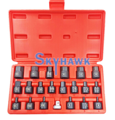 21pc 3/8'' Drive SAE and Metric Hex Low Profile Nano CR-Mo Impact Socket Bit Set