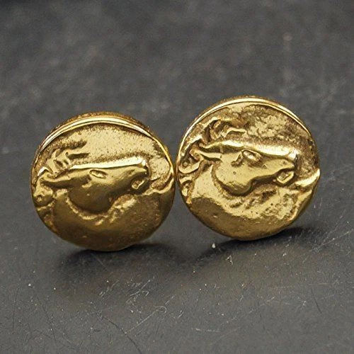 Omer Handmade Stud Horse Coin Turkish Earrings Ancient Roman Art Fine Jewelry