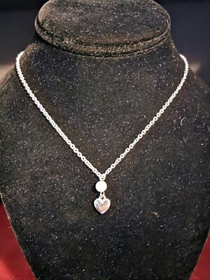 Silver Plated Necklace with Heart and Faux Pearl Dangle! Nice!