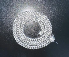 Mens Real Moissanite Iced Cuban Link Chain Solid 925 Sterling Silver Hip Hop