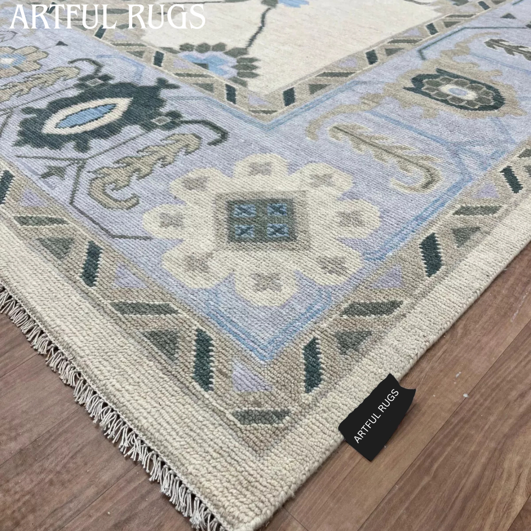 Oushak Rug Wool Beige Hand Knotted Turkish Area Carpet Living Room Handmade 8x10