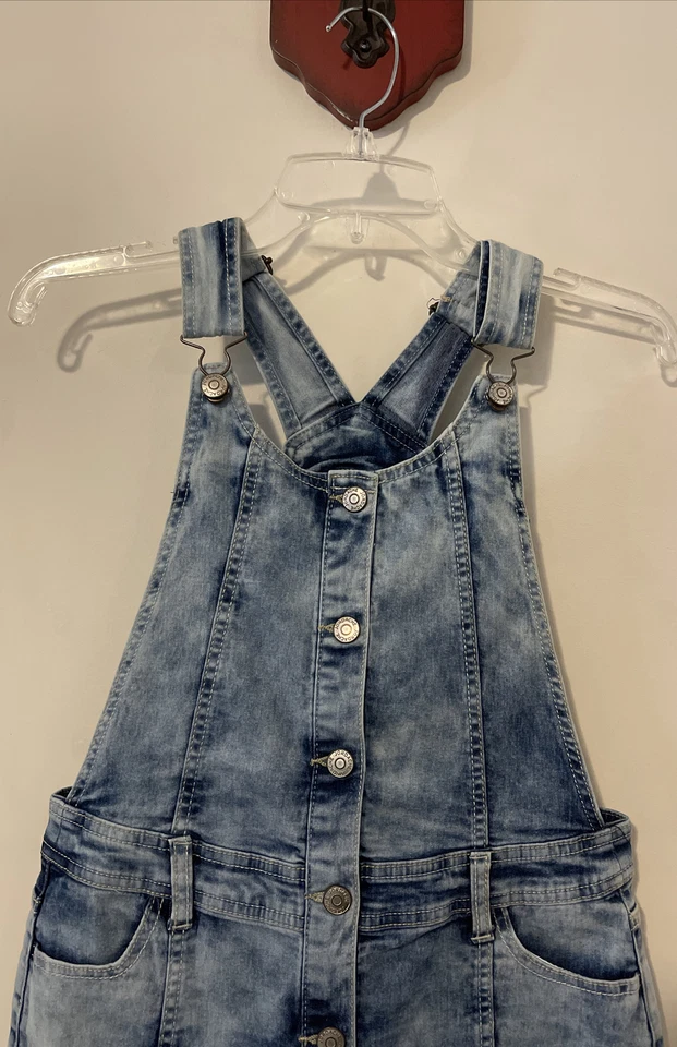 ¡Vestido Jersey Jordache Niñas XL 14/16 Azul Lavado a la Piedra Abotonado! A6076 Foto 2 de 4