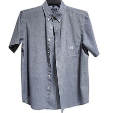 Chaps Easy Care Cotton/Poly Blend Blue Gingham Short Sleeve Casual Dress Shirt-M