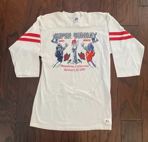 Vintage 1987 Super Bowl XXI 21 T-Shirt NY Giants Vs Denver Broncos, NFL, MEDIUM