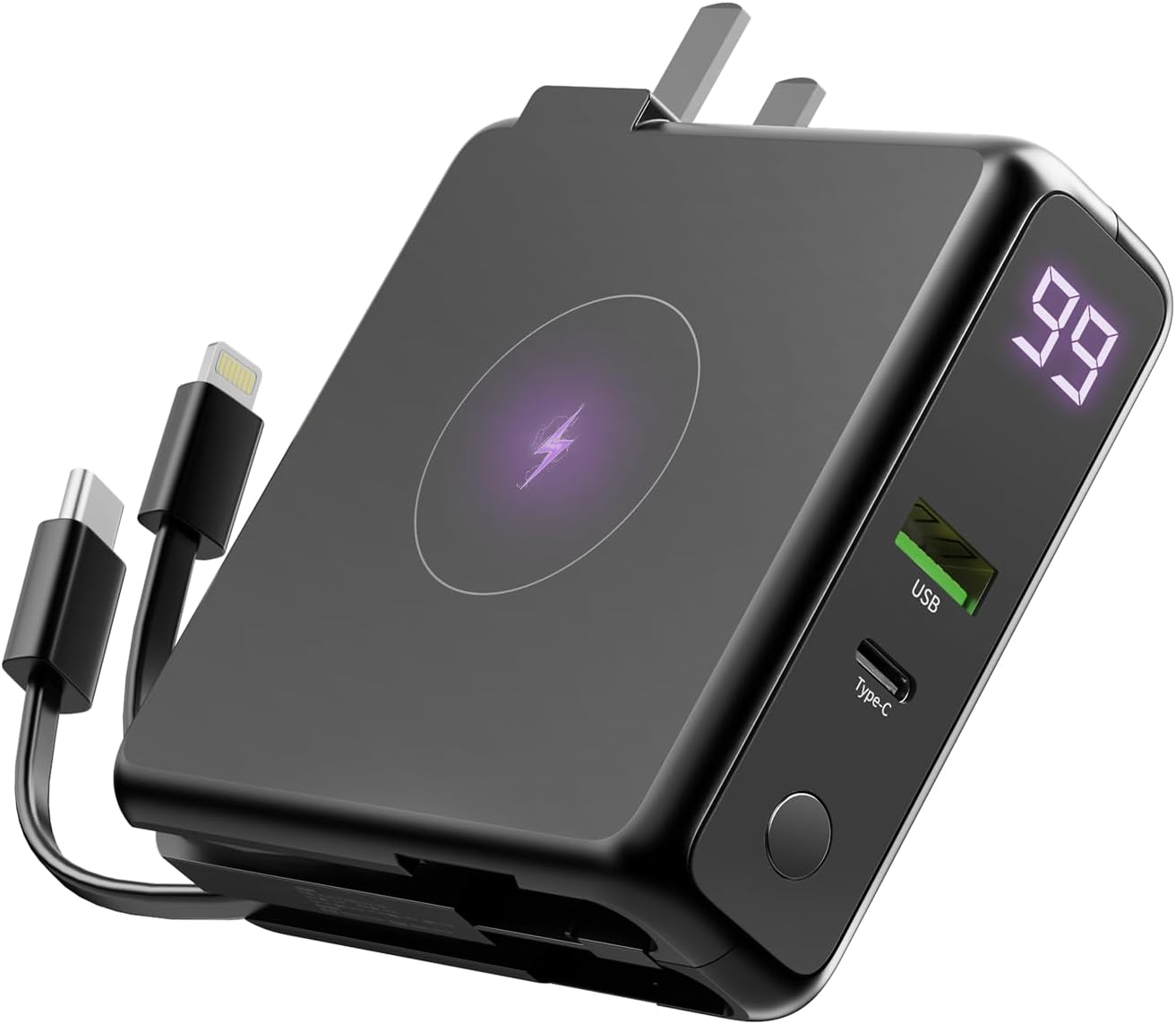 5-in-1 Portable Fast Charging Power Bank with 10000mAh Battery and Wireless Charger  