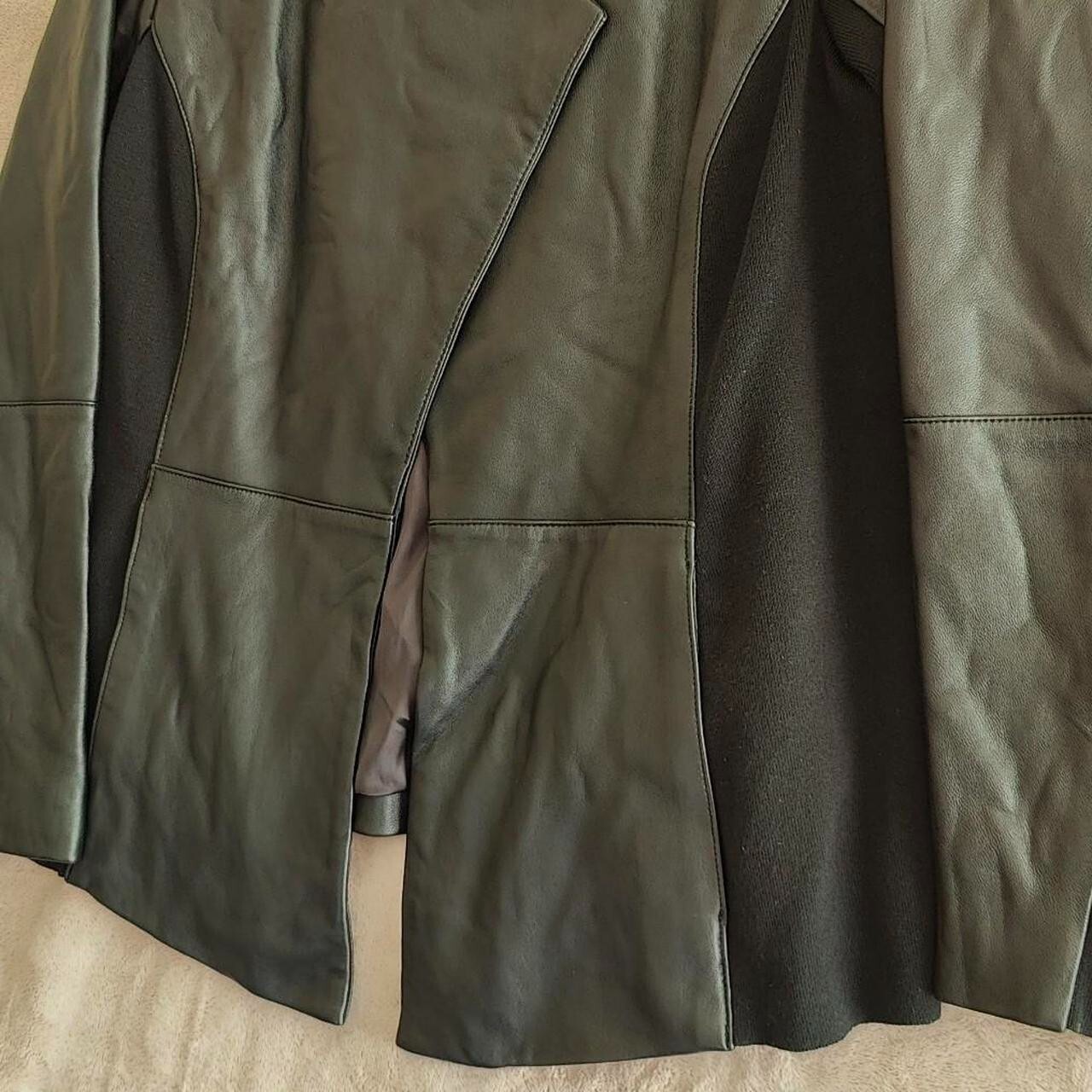 H by Halston Soft Black Leather Open Front Jacket w Stretch Knit Sides 20W